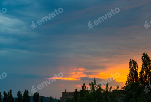 Preview: Landscape With Dramatic Light - Beautiful Golden Sunset With Saturated Sky And Clouds.