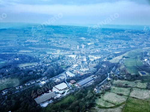 Preview: Aerial View Of Towards Sowerby Bridge From Norland Moor, Calderdale, West Yorkshire, Uk
