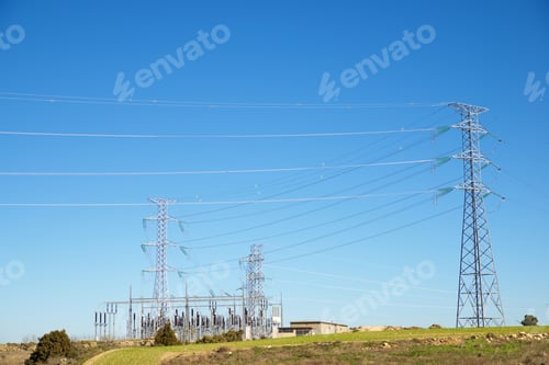 Preview: Electrical Substation And Power Line In Zaragoza Province, Aragon In Spain.