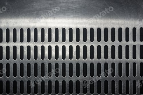 Preview: Stainless Steel Grating With Oblong Holes On Black Background, Close-Up