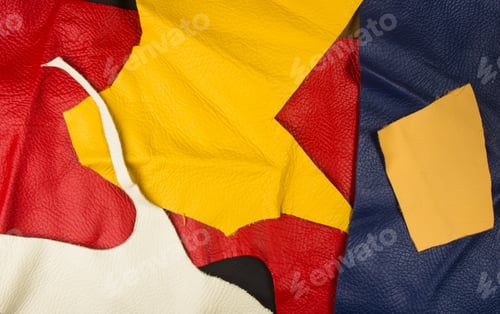 Preview: Colored Flaps, Pieces, And Scraps Of Natural Leather For The Manufactured Furniture, Bags And