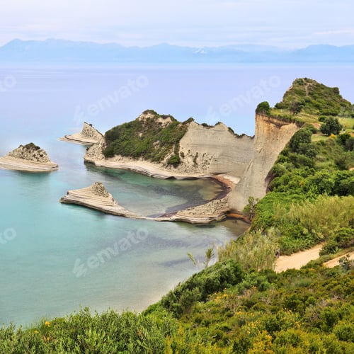 Preview: Corfu Island Landscape - Cape Drastis Coast In Greece. Ionian Sea Summer View.