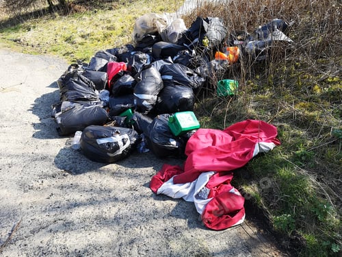 Preview: Fly Tipping Below Baitings Reservoir Dam In Bright Spring Sunlight, Rishworth, Calderdale, West