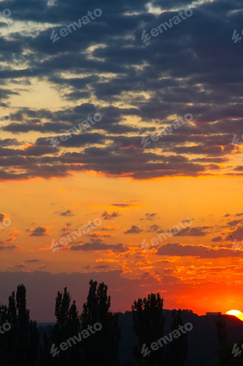 Preview: Landscape With Dramatic Light - Beautiful Golden Sunset With Saturated Sky And Clouds.
