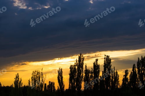 Preview: Landscape With Dramatic Light - Beautiful Golden Sunset With Saturated Sky And Clouds.