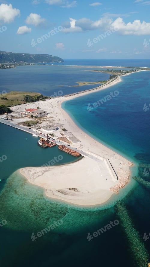 Preview: Aerial Drone Bird'S Eye View Of Famous And Exotic Sand Tongue Beach With Clear Emerald Waters Near