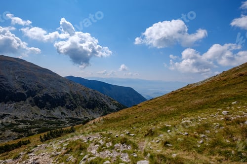 Preview: Rocky Mountain Tops With Hiking Trails In Autumn In Slovakian Tatra Western Carpathian With Blue