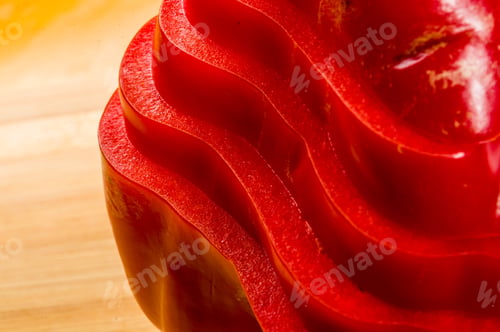 Preview: Stacked Pile Of Sliced Fresh Red Paprika, Bell Pepper On Bamboo Cutting Board