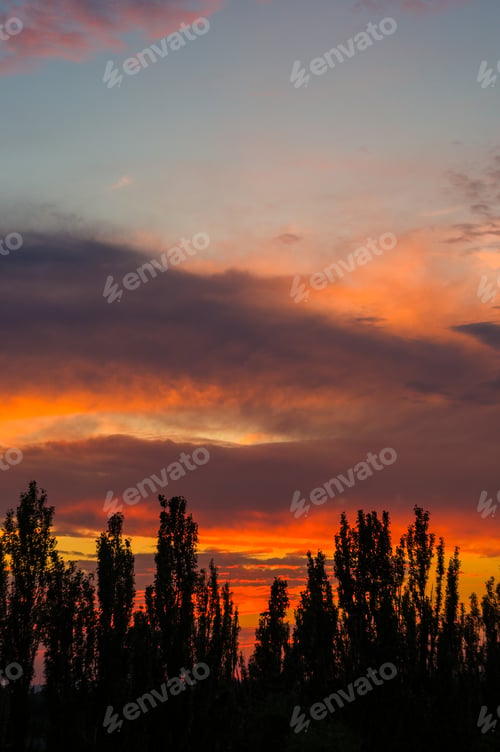 Preview: Landscape With Dramatic Light - Beautiful Golden Sunset With Saturated Sky And Clouds.
