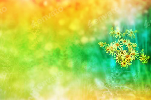 Preview: Bright Yellow Flower. Blurred Image Of Grass.