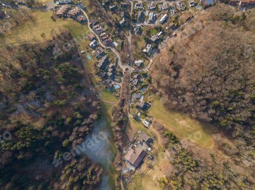 Preview: Aerial View Of Rural Town In Switzerland In Winter Time