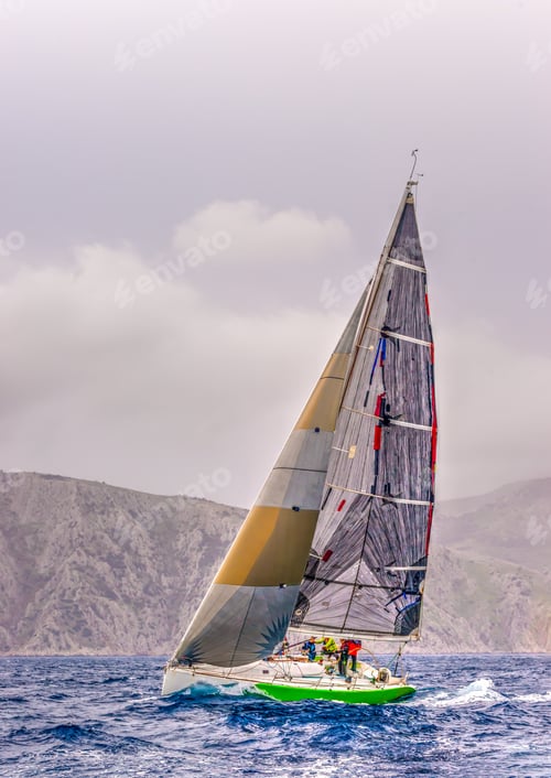 Preview: Beautiful Racing Sailing Boat During A Regatta Out Of Hydra Island In Saronic Gulf In Greece. Hdr