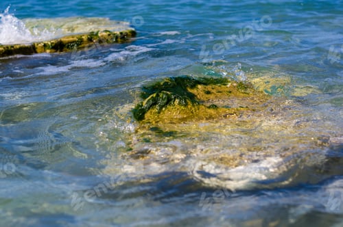 Preview: Rocky Sea Shore With Pebble Beach, Waves With Foam