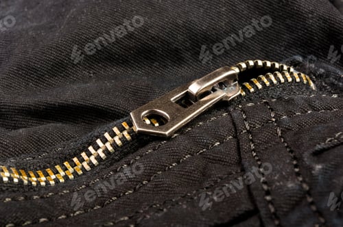 Preview: Clothing Items Stonewashed Cotton Fabric Texture With Seams, Clasps, Buttons And Rivets, Macro