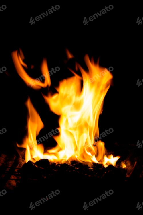 Preview: Powerful High Flame Burning Wood On Black Background In Stoves