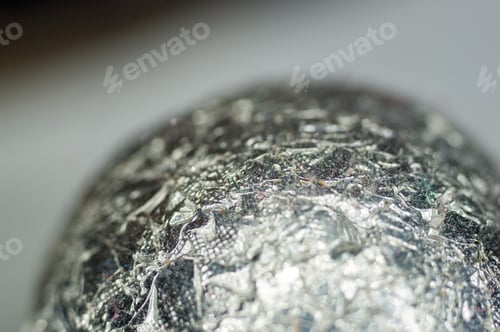 Preview: Unusual Abstract Techno View Of Crumpled Aluminum Foil Ball, Close-Up, Macro Photography