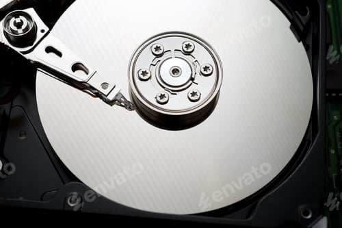 Preview: Closeup Of An Open Computer Hard Drive.