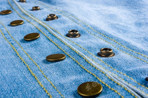Preview: Clothing Items Blue Washed Faded Jeans Cotton Fabric Texture With Seams, Clasps, Buttons And