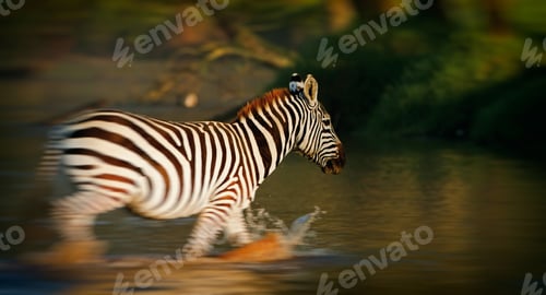 Preview: Blurred Image Of A Moving Zebra Crossing A River In The Lake Nakuru National Park, Kenya