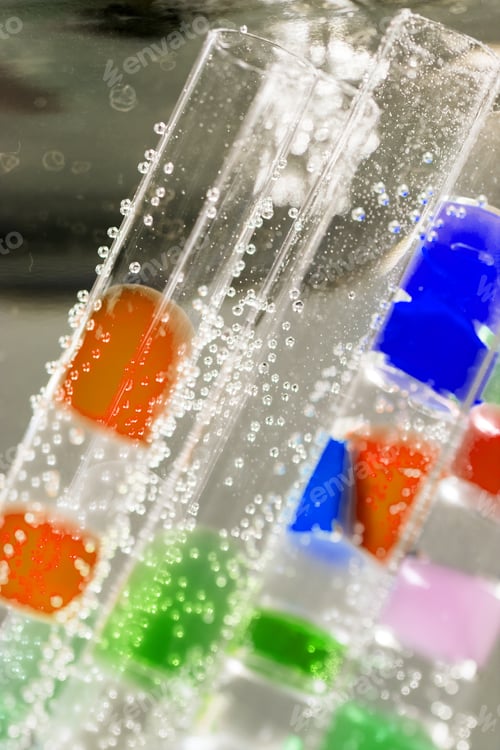 Preview: Abstract Composition With Underwater Tubes With Colorful Jelly Balls Inside And Bubbles