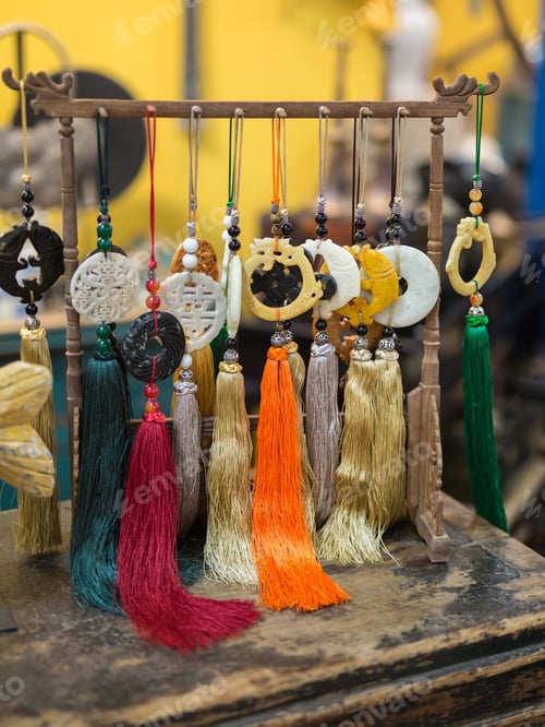 Preview: Vintage Asian Manufacture Keychain With Colored Tufts.