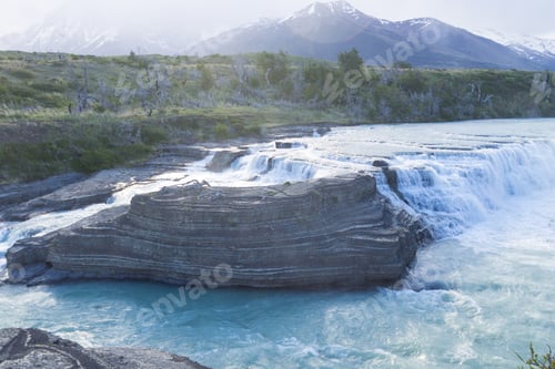 Preview: Rio Paine Waterfall View, Torres Del Paine National Park, Chile. Chilean Patagonia Landscape