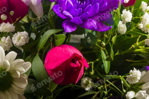 Preview: Background For A Greeting Card - Beautiful Gift Bouquet Of Various Colorful Decorative Summer