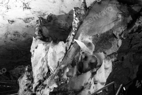 Preview: Scene From The Amazing Bulgarian Cave Magura. Black And White Photography