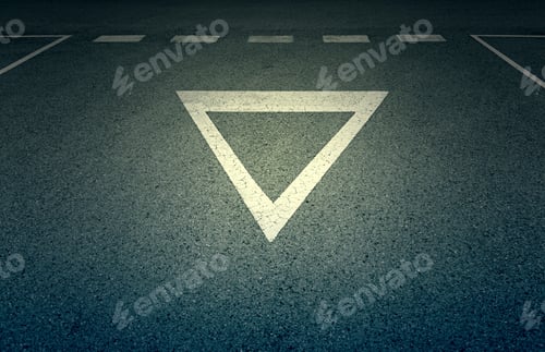 Preview: Give Way Sign On Asphalt, Detail Of A Traffic Signal At The Ciduad, Information And Road Safety