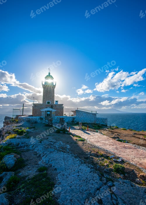 Preview: Very Old Beautiful Stone Made Navy Lighthouse At Heraion Cape Near Perachora Village In Greece