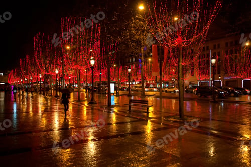 Preview: View Of Central Street In Paris In The New Year Night