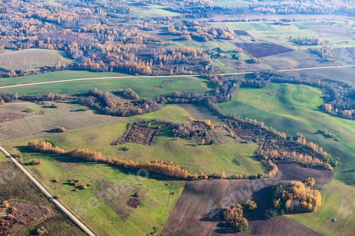 Preview: Aerial View Over The Fields And Forest In Autumn