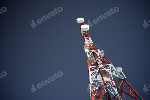 Preview: Telecommunications Tower With Clear Blue Sky.