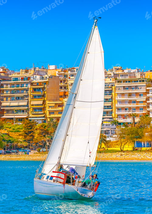 Preview: Sailing Boat During A Regatta At Palaio Faliro Gulf In Athens Greece