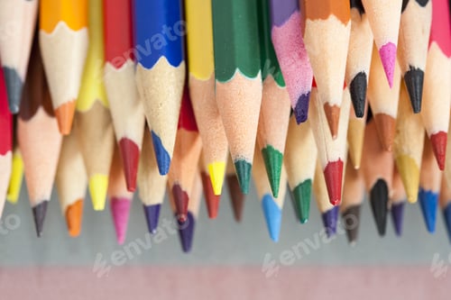 Preview: Group Of Sharp Colored Pencils With Reflexions