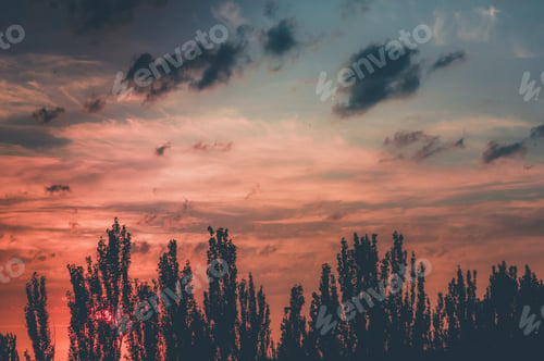 Preview: Landscape With Dramatic Light - Beautiful Golden Sunset With Saturated Sky And Clouds.