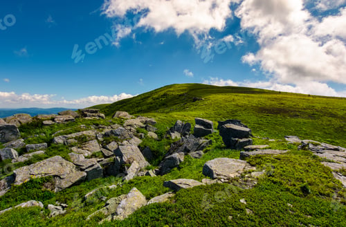 Preview: Beautiful Landscape Of Runa Mountain In Summertime. Fine Summer Weather With Some Clouds On A Blue