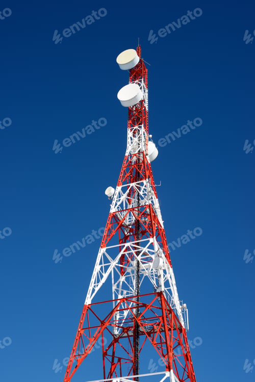 Preview: Telecommunications Tower With Clear Blue Sky.