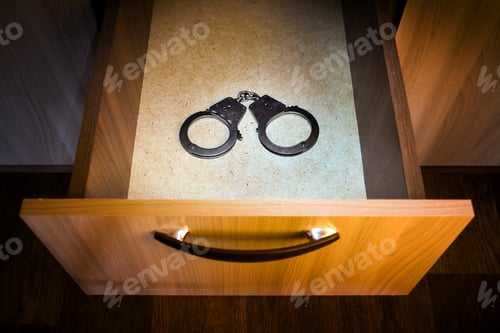 Preview: Handcuffs In The Opened Drawer Of The Furniture