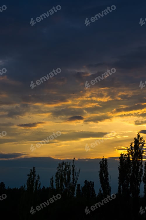 Preview: Landscape With Dramatic Light - Beautiful Golden Sunset With Saturated Sky And Clouds.