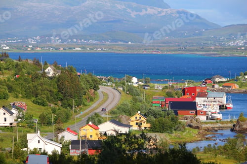 Preview: Countryside In Arctic Norway. Colorful Village In Lofoten Islands.
