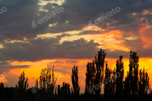 Preview: Landscape With Dramatic Light - Beautiful Golden Sunset With Saturated Sky And Clouds.