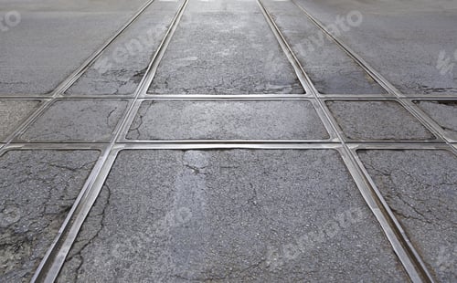 Preview: Tram Tracks In The City, A Detail Of Public Transport In The City Of Lisbon, Former Public Transport