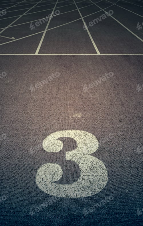Preview: Number Three On A Running Track, A Track Detail For Running Outdoors, Sport And Healthy Living