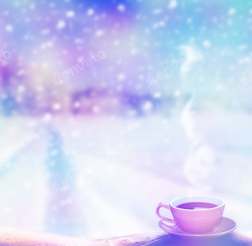 Preview: Cup Of Hot Tea And Winter Landscape