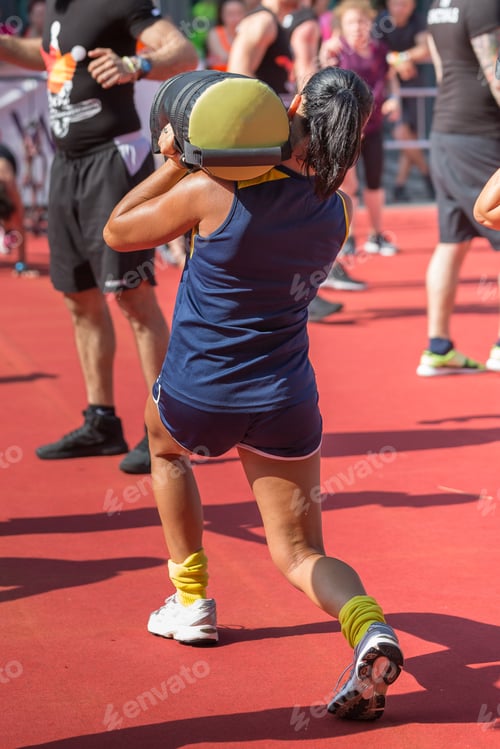 Preview: Girl Pulled Up A Bag On Her Shoulder: Fitness Exercises In Gym.