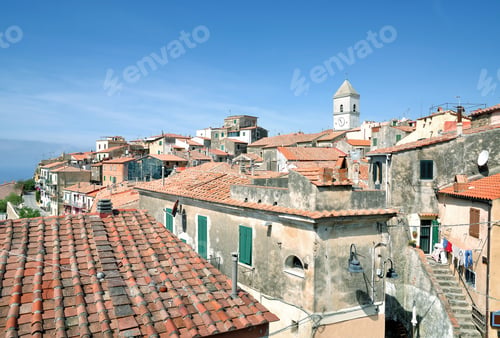 Preview: View From Piazza Over Village Of Capoliveri,Island Of Elba,Tuscany,Mediterranean Sea,Italy