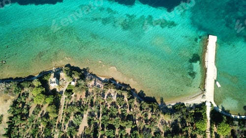 Preview: Aerial Drone Bird'S Eye View Photo Of Tropical Caribbean Islet Connected With Small Sandy Passage