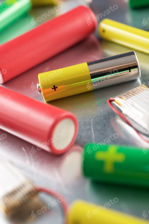 Preview: Many Batteries On A Metal Table.