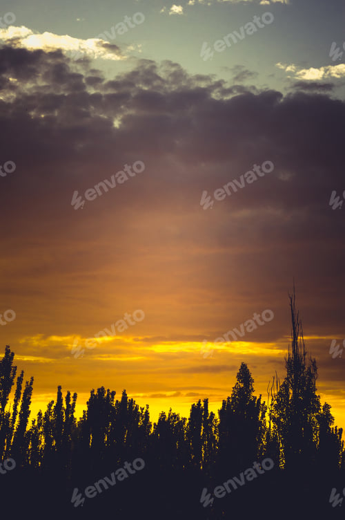 Preview: Landscape With Dramatic Light - Beautiful Golden Sunset With Saturated Sky And Clouds.